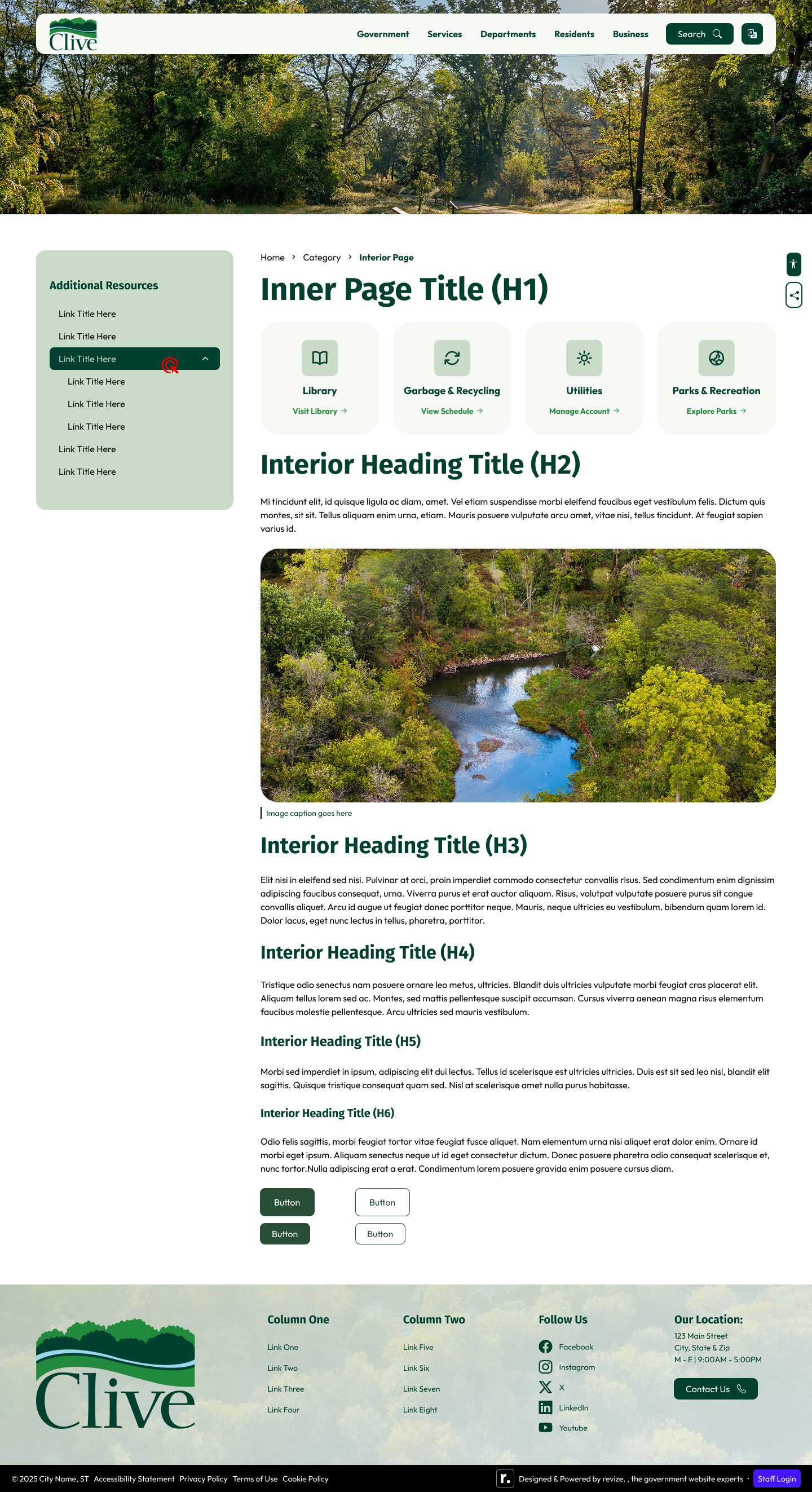 City of Clive interior page — full-width content layout, breadcrumb navigation, minimal sidebar
