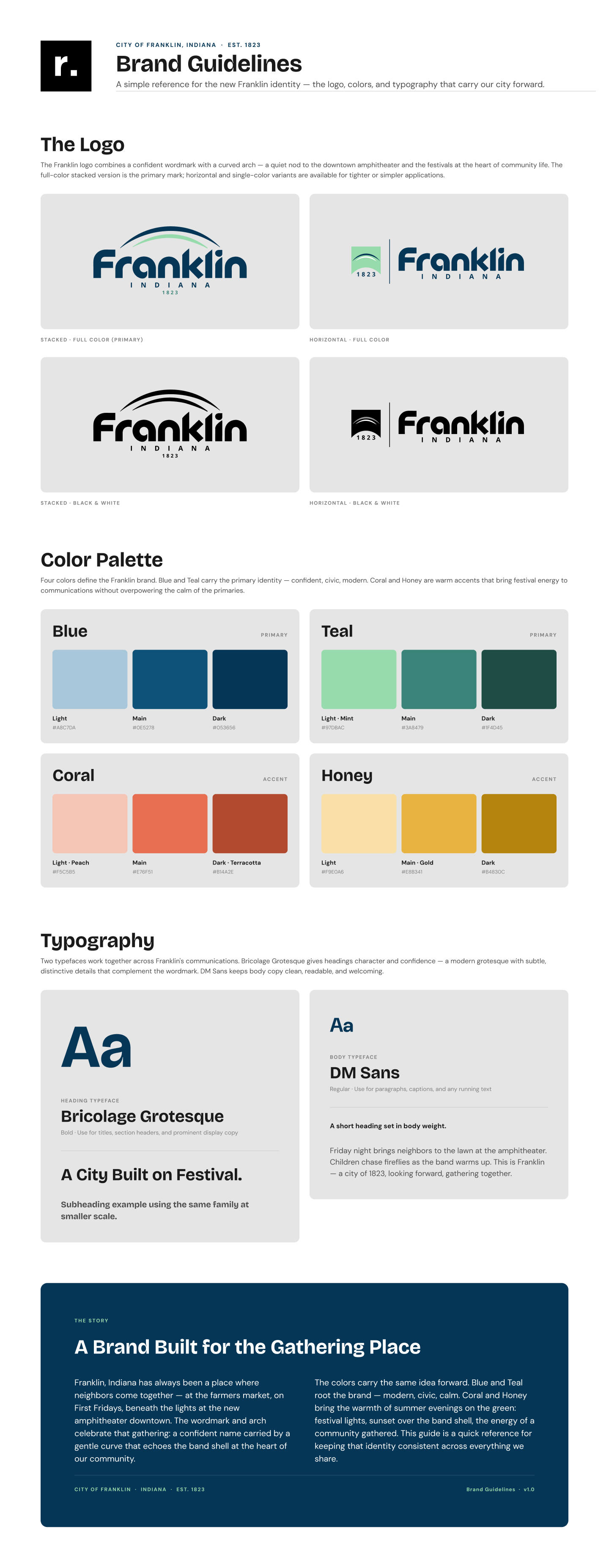 Franklin Brand and Logo Guide — full identity system showing logo lockups, color palette, and typography