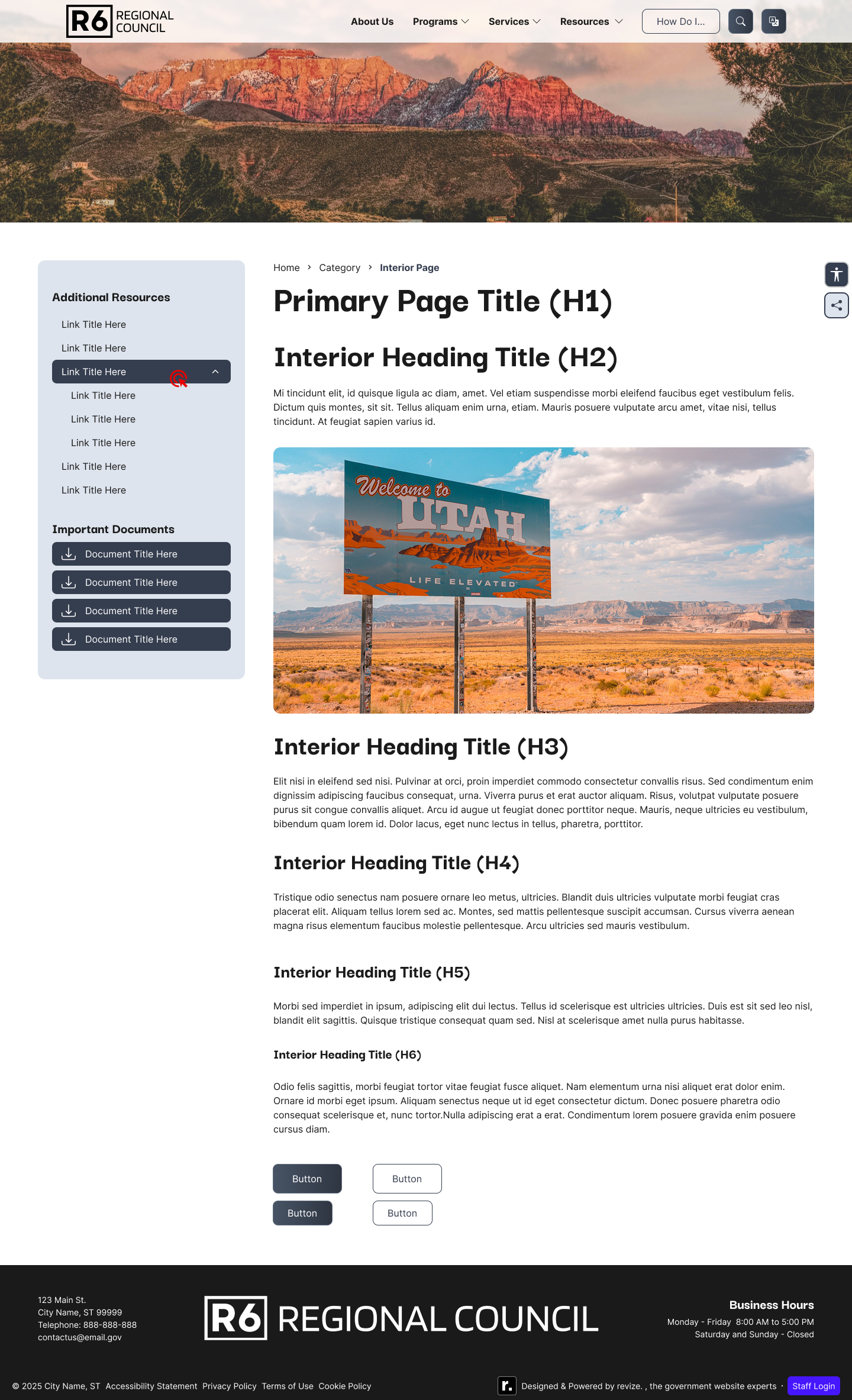 R6 Regional Council interior page design — clean content layout with optional sidebar