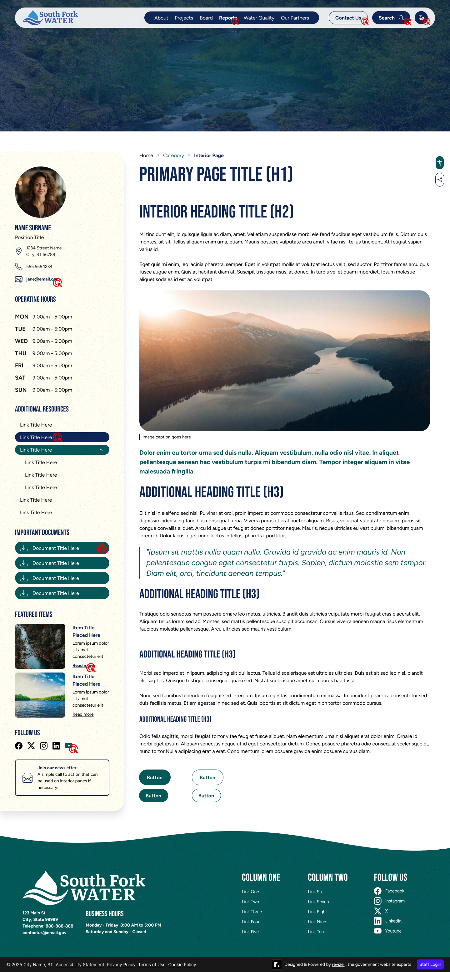 South Fork interior page — clean content layout, optional sidebar, board meeting documents