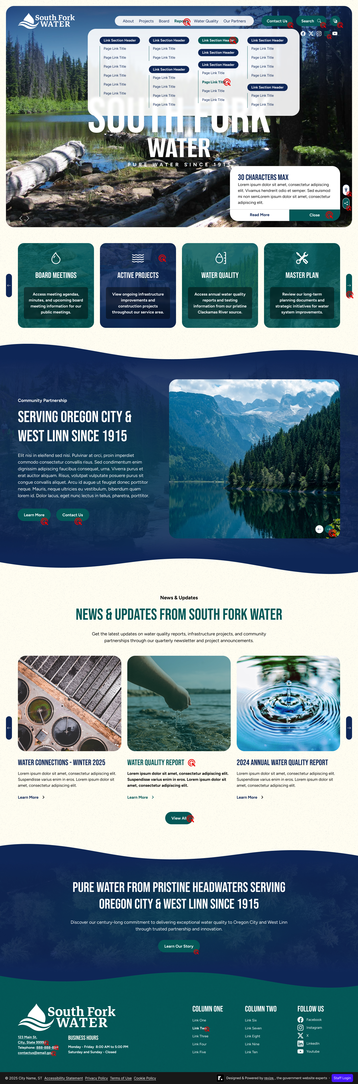 South Fork interactions page — navigation hover states and interactive elements