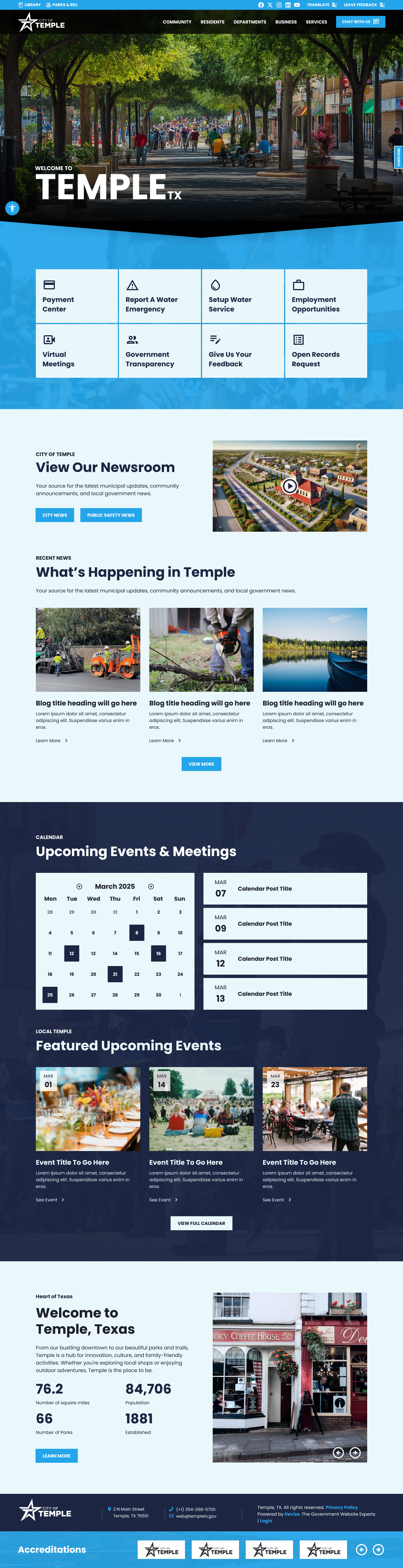 City of Temple, Texas main city homepage — final approved design after 5 revision cycles
